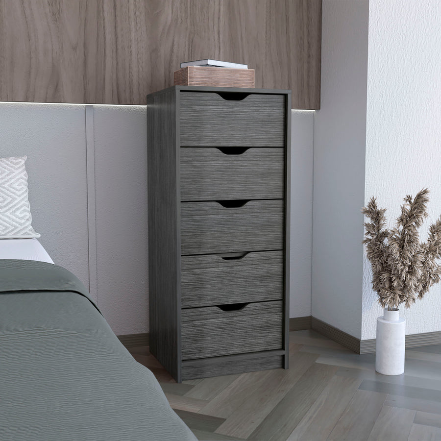 Cómoda Basilea Narrow de 45 cm con 5 cajones, roble gris