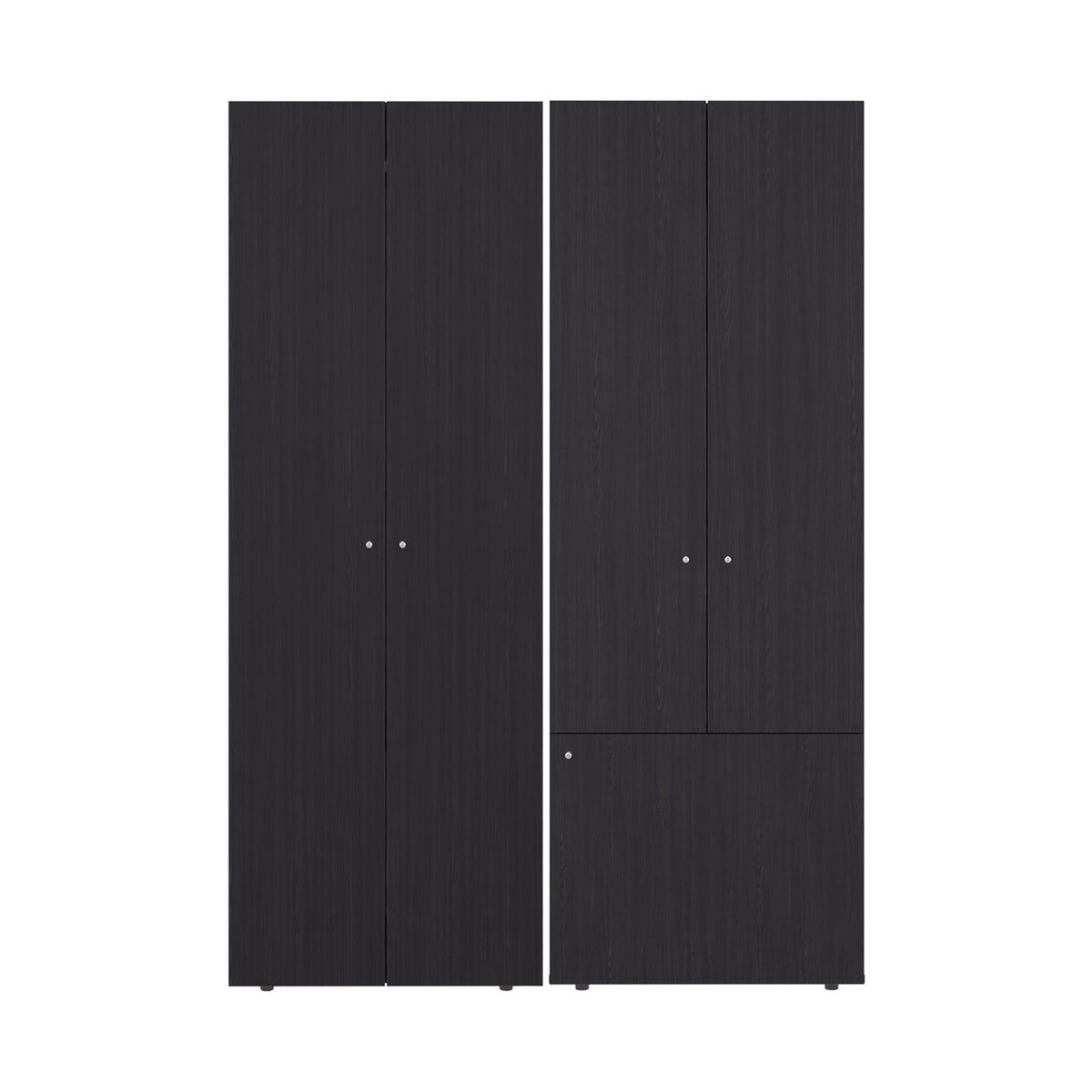 Conjunto de 2 armarios Home de 170 cm: 2 puertas con barra + 3 puertas con estantes, wengué
