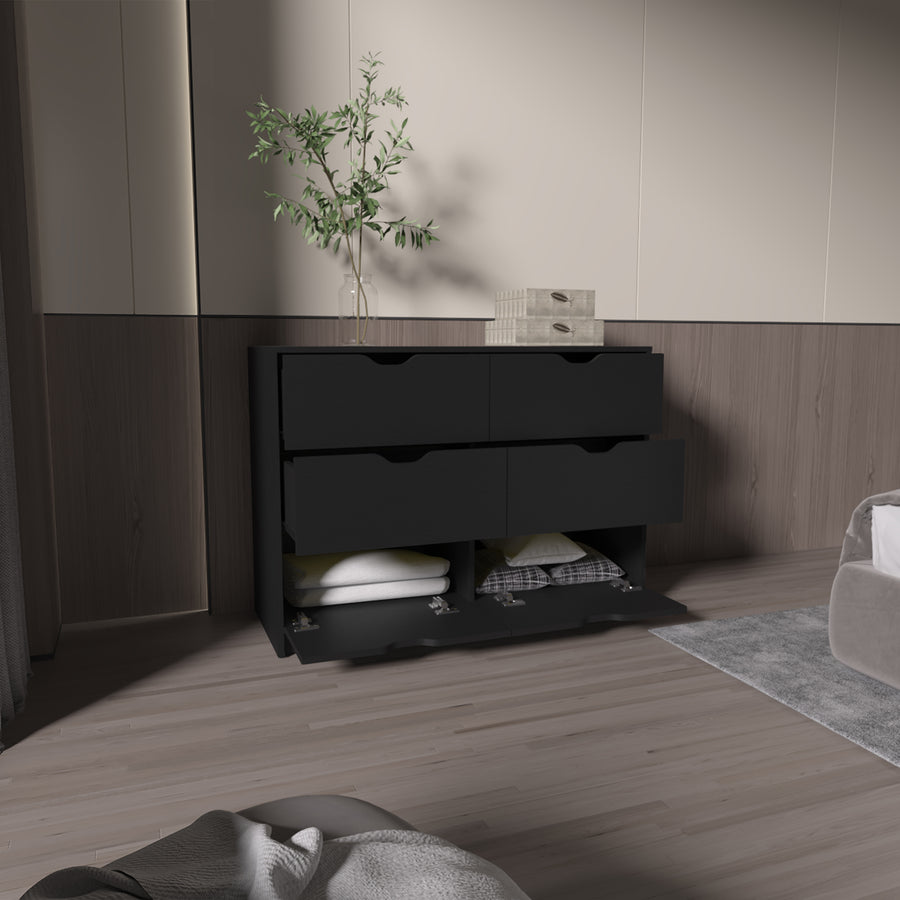 Cómoda Basilea de 107 cm con 2 puertas y 4 cajones, wengué