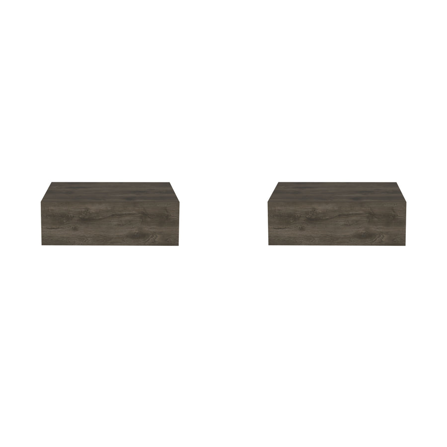 Pack de 2 mesitas de noche flotantes Milano con cajón, roble oscuro