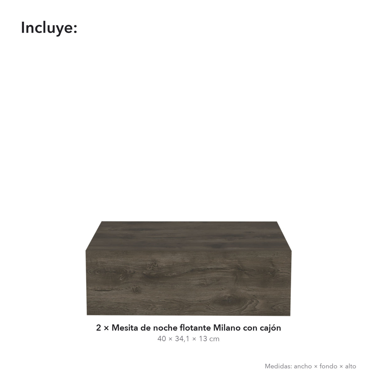 TUHOME CONCEPT Pack de 2 mesitas de noche flotantes Milano con cajón, roble oscuro