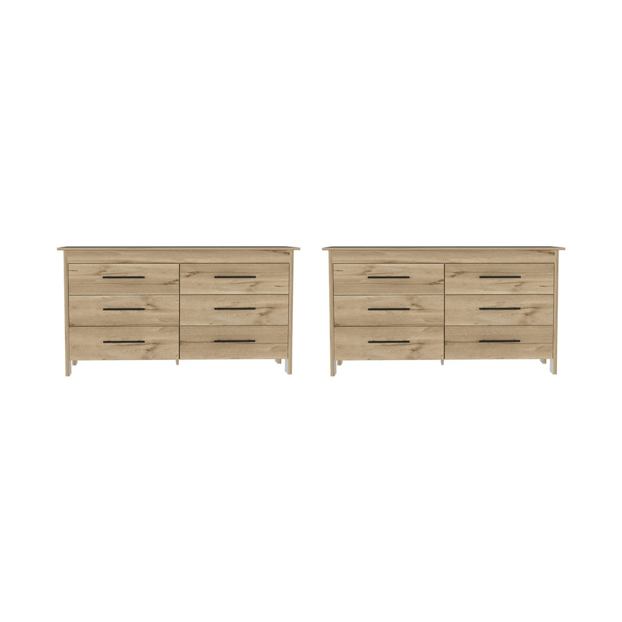 Pack de 2 cómodas HMS de 6 cajones, roble claro