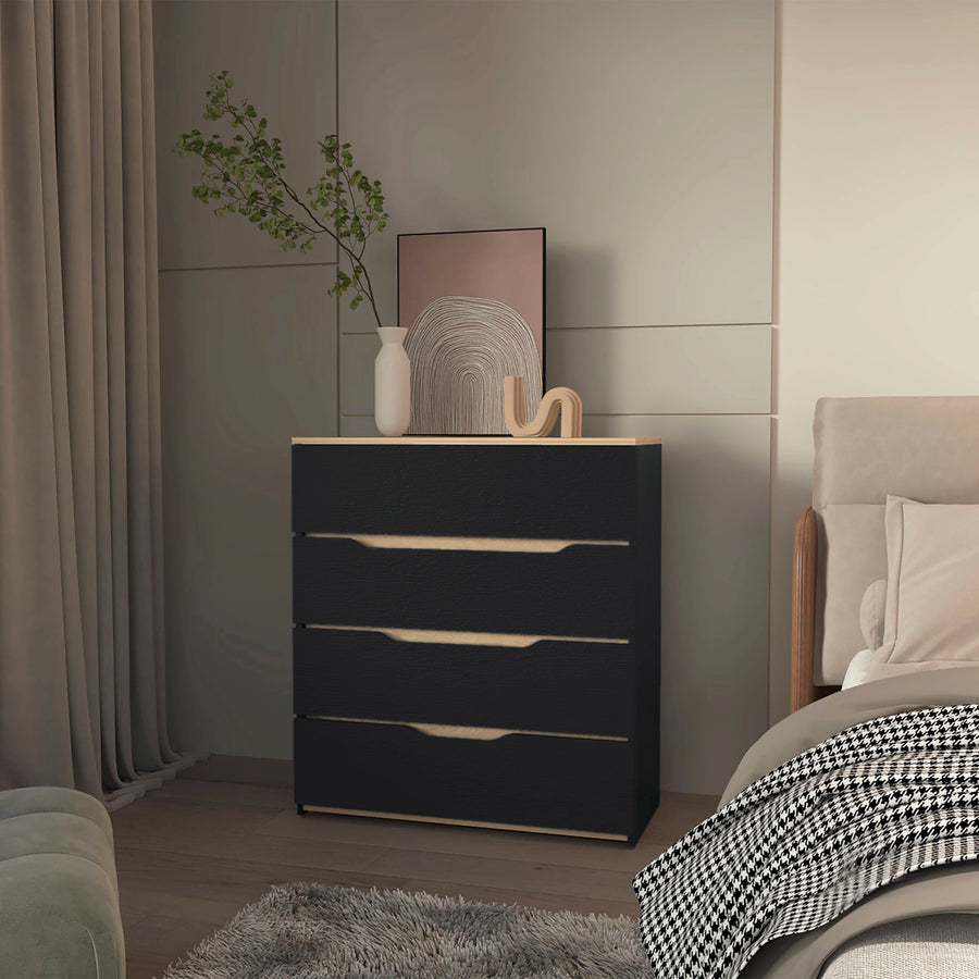 Cómoda Zoe de 80 cm con 4 cajones, wengué y roble arena