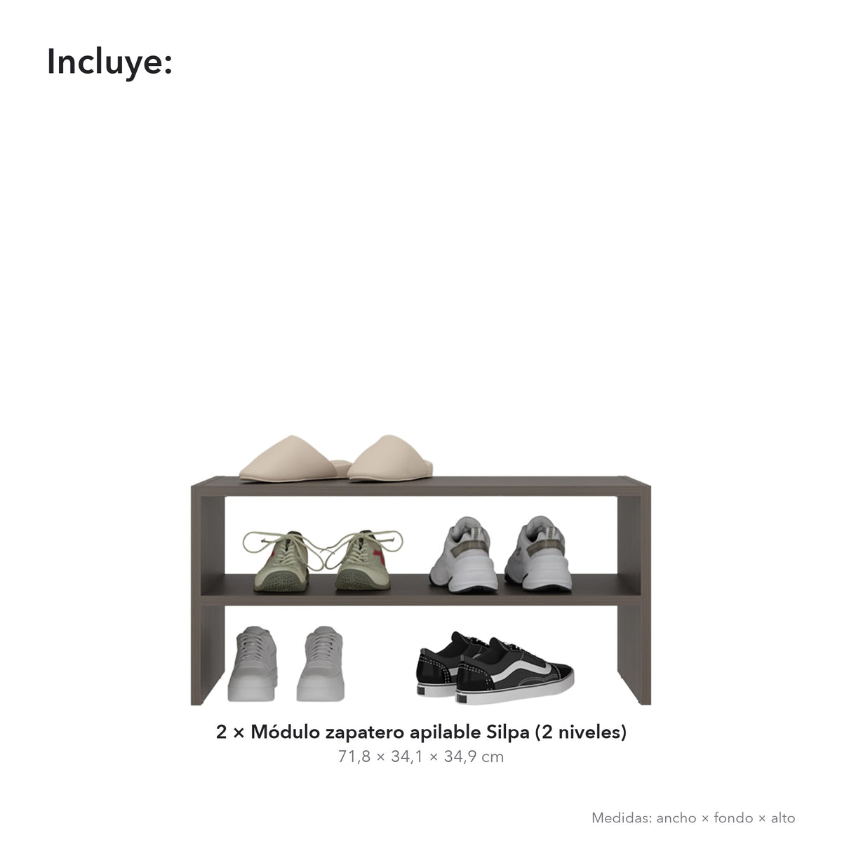 Conjunto zapatero Silpa de 4 niveles: 2 módulos apilables de 72 cm, milán