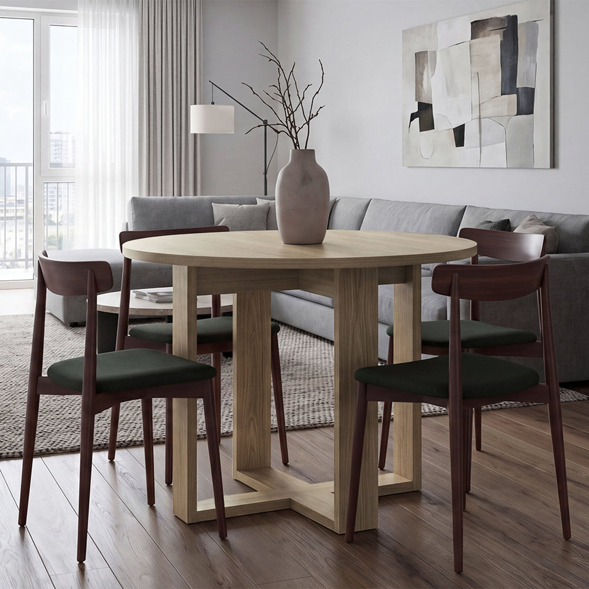 TUHOME CONCEPT Mesa de comedor redonda Lily de 90 cm, fresno