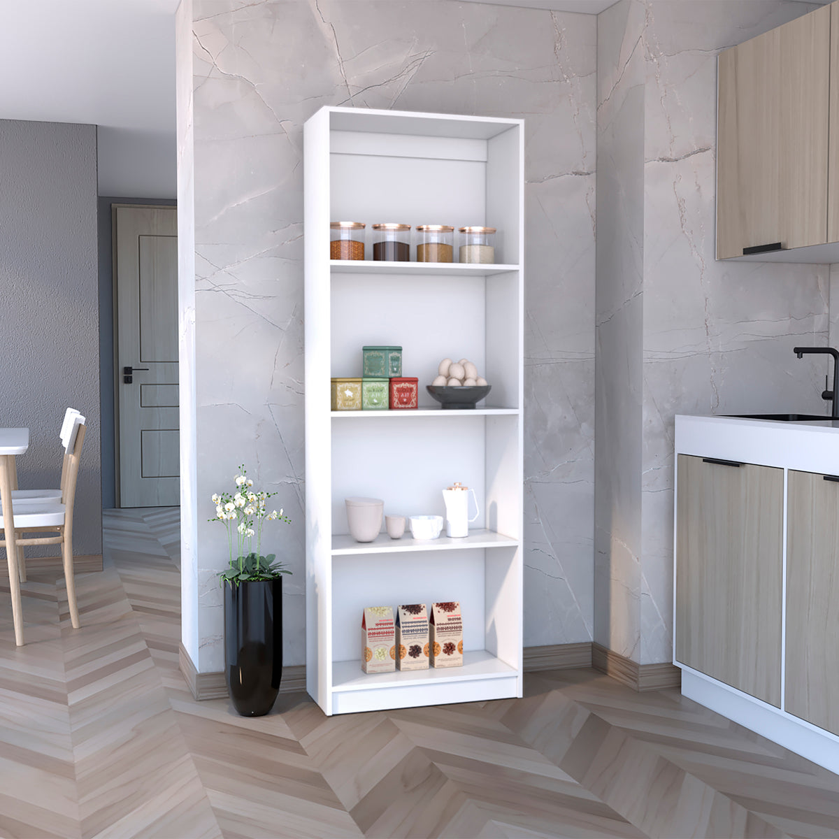 Librería Home de 181 cm con 4 huecos, blanco, abierto – TUHOME