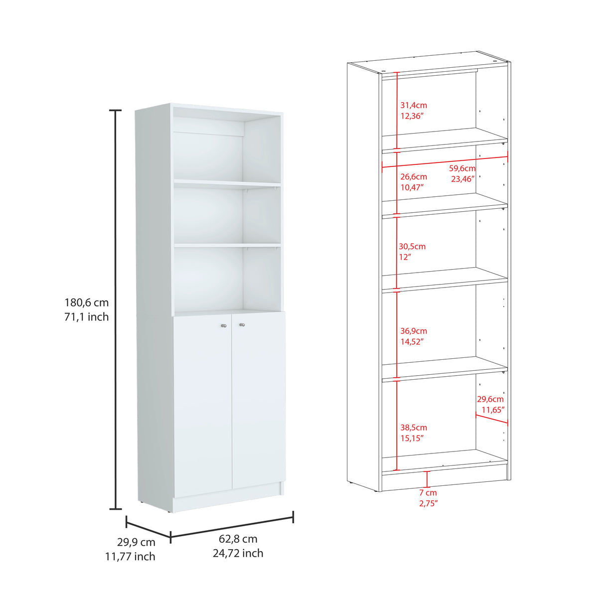 Librería Home de 181 cm con 2 puertas, blanco, foto 7 – TUHOME
