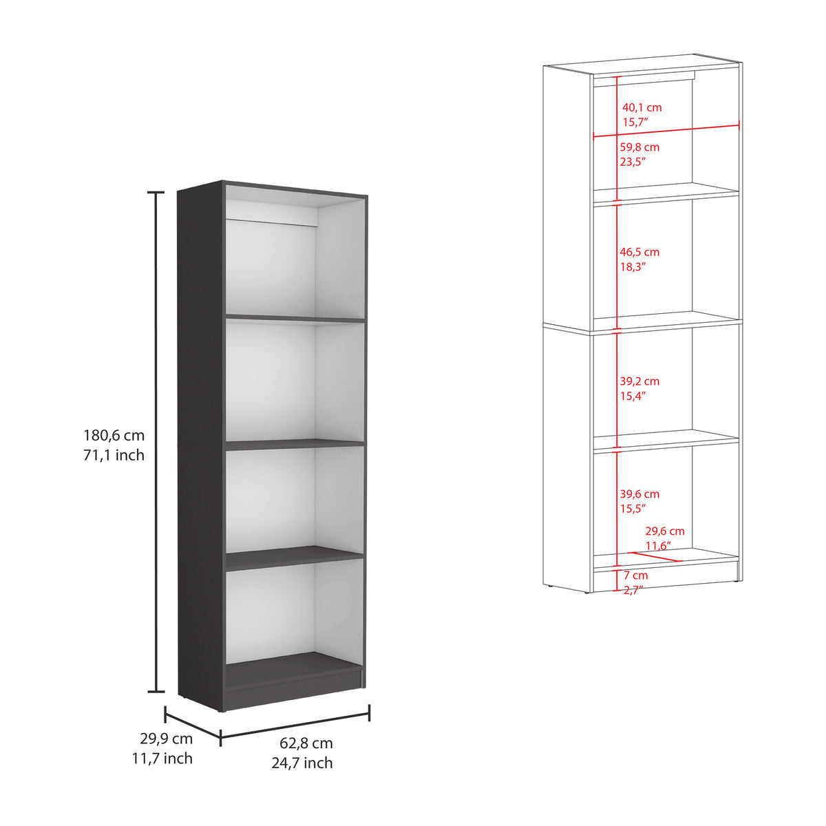 Librería Home de 181 cm con 4 huecos, abierto – TUHOME