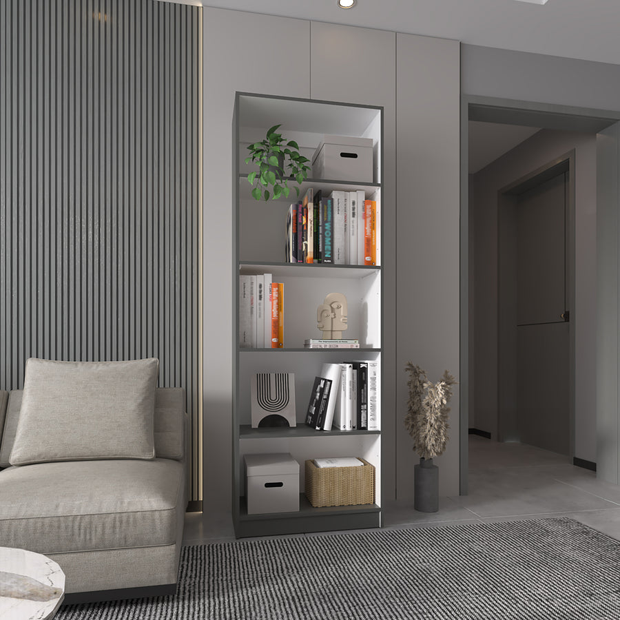 Librería Home de 181 cm con 4 estantes, gris plomo y blanco