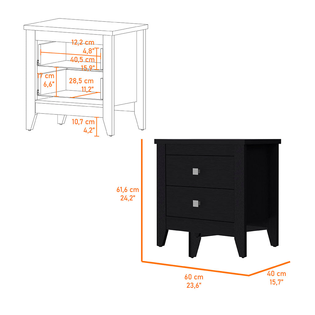 TUHOME CONCEPT Mesita de noche Amara de 60 cm con 2 cajones, negro