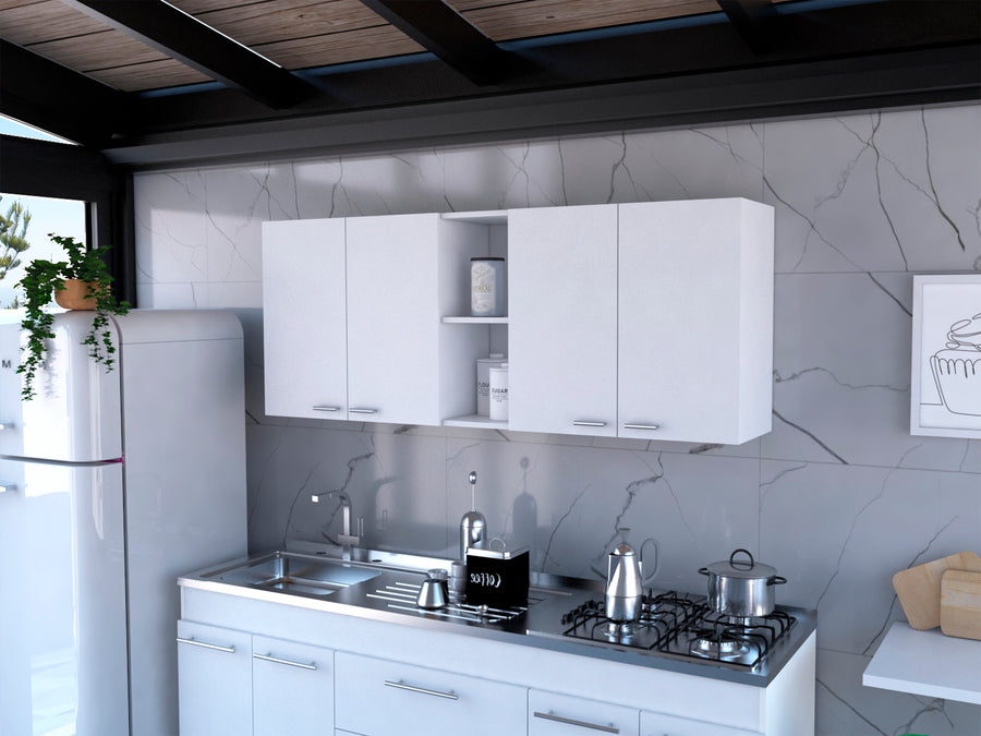 Mueble alto de cocina Portofino de 150 cm con escurreplatos y 4 puertas, blanco