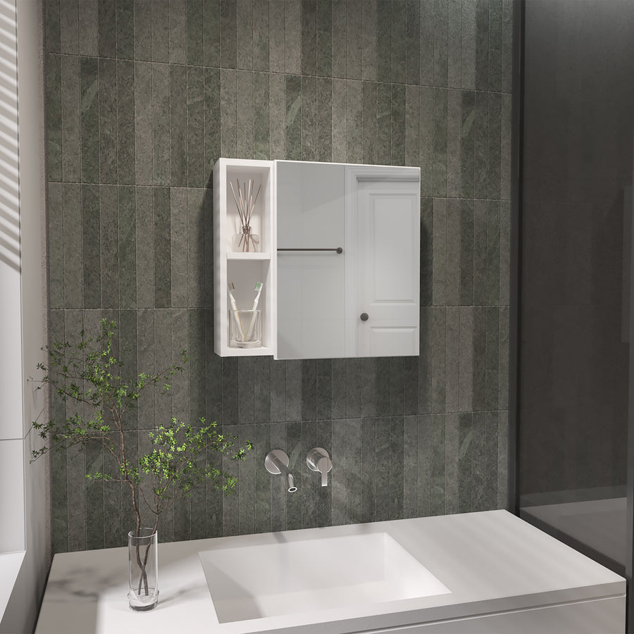 Armario de baño de pared Oman de 50 cm con espejo y 1 puerta, blanco