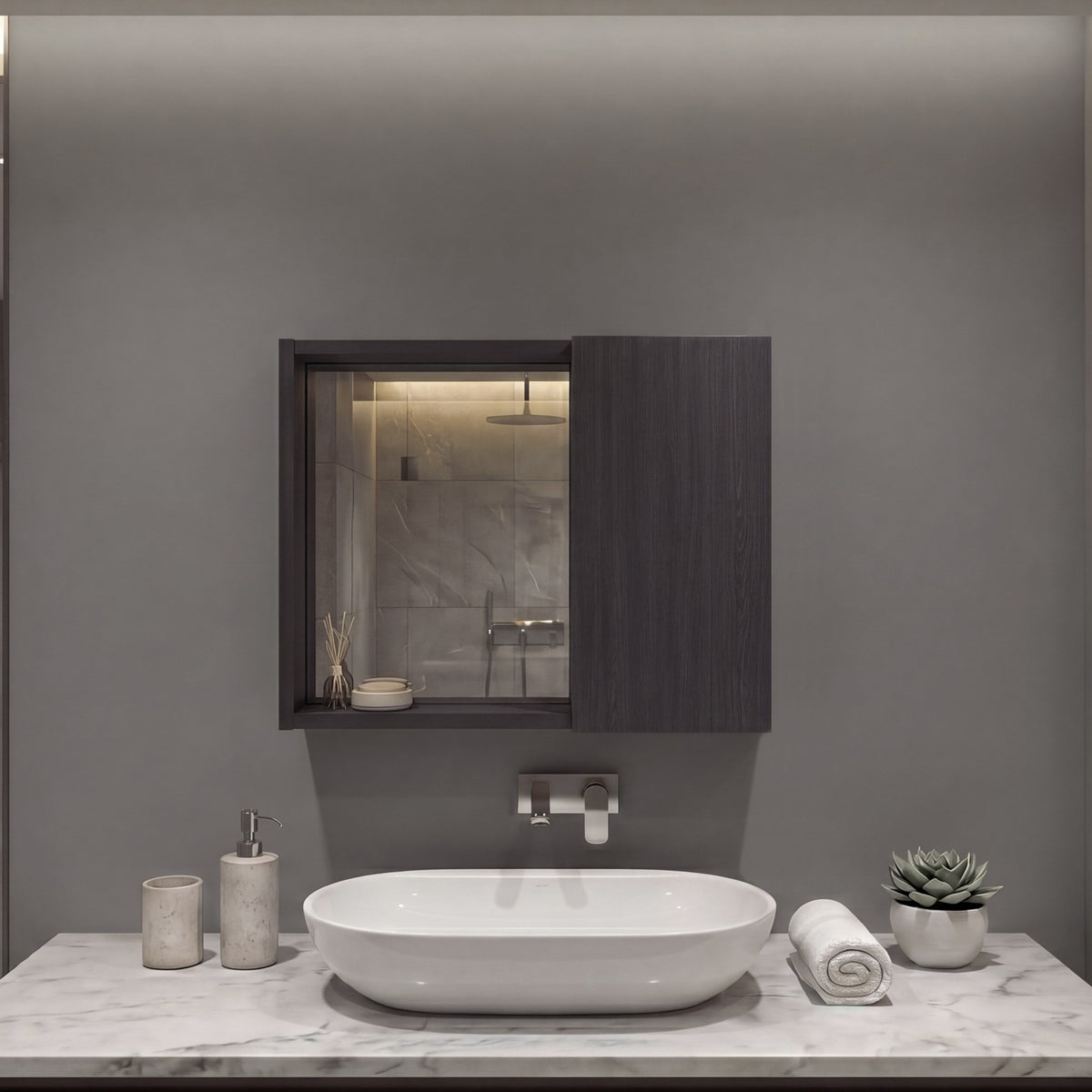 TUHOME CONCEPT Armario de baño de pared Alessi de 50 cm con espejo, wengué