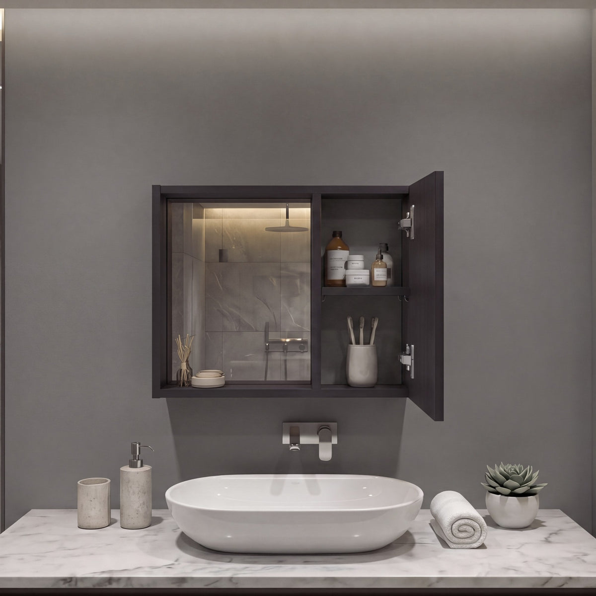 TUHOME CONCEPT Armario de baño de pared Alessi de 50 cm con espejo, wengué