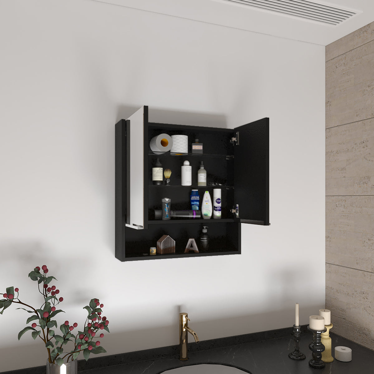 Armario de baño con espejo Jaspe 60 cm, en melamina