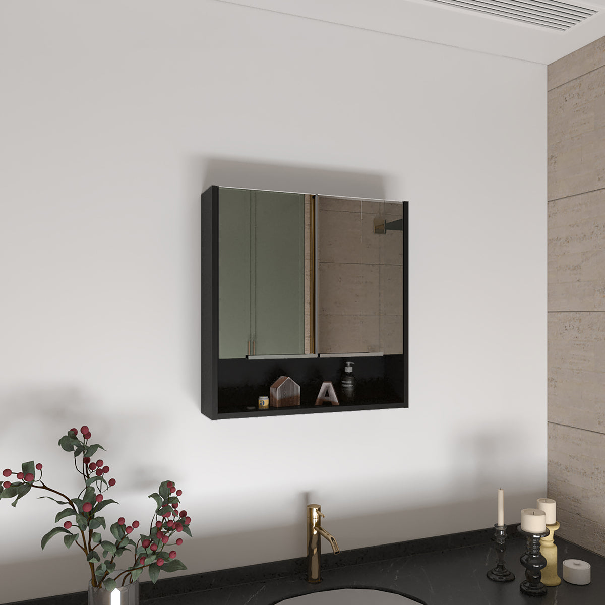 Armario de baño con espejo Jaspe 60 cm, en melamina
