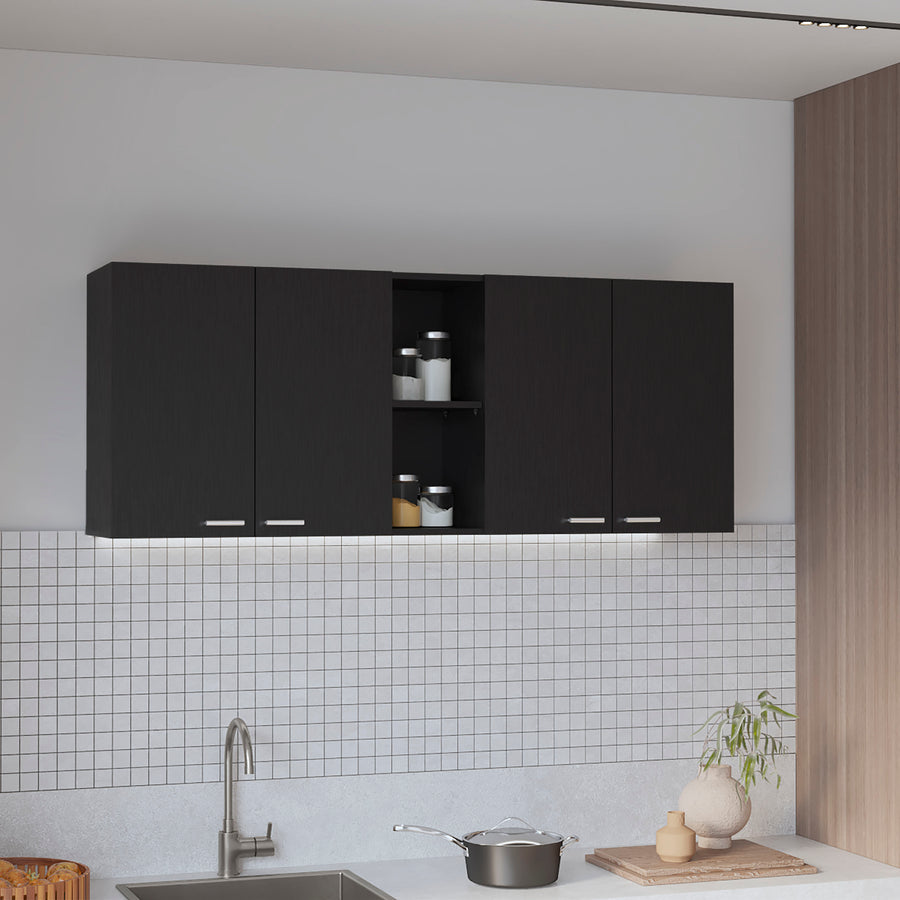 Mueble alto de cocina Portofino de 150 cm con escurreplatos y 4 puertas, wengué