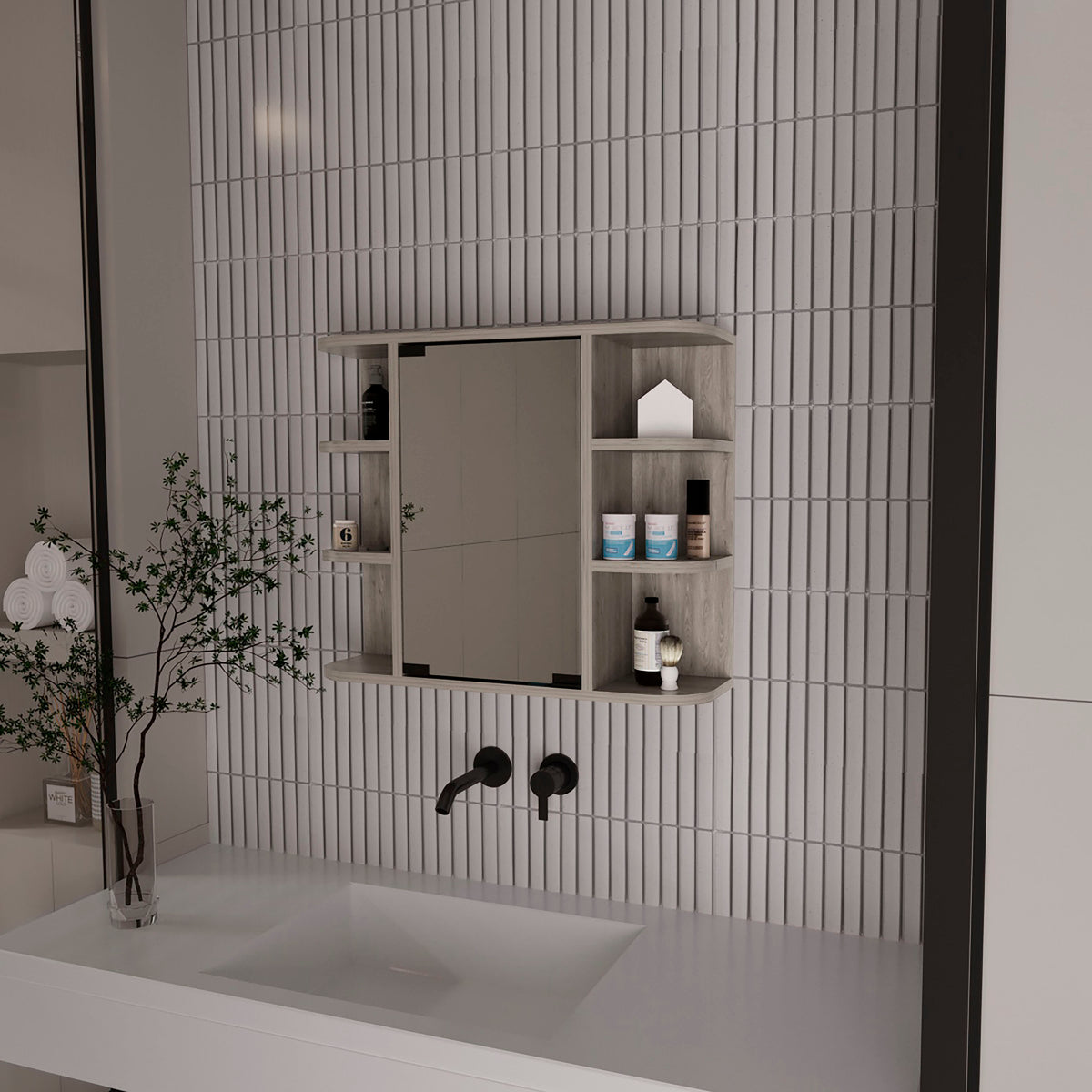 TUHOME CONCEPT Armario de baño de pared Milan de 60 cm con espejo, gris ceniza