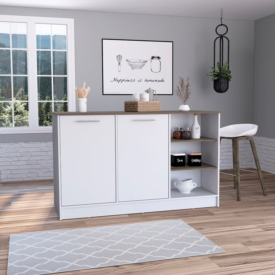 Isla de cocina Ginger de 150 cm, blanco y roble oscuro