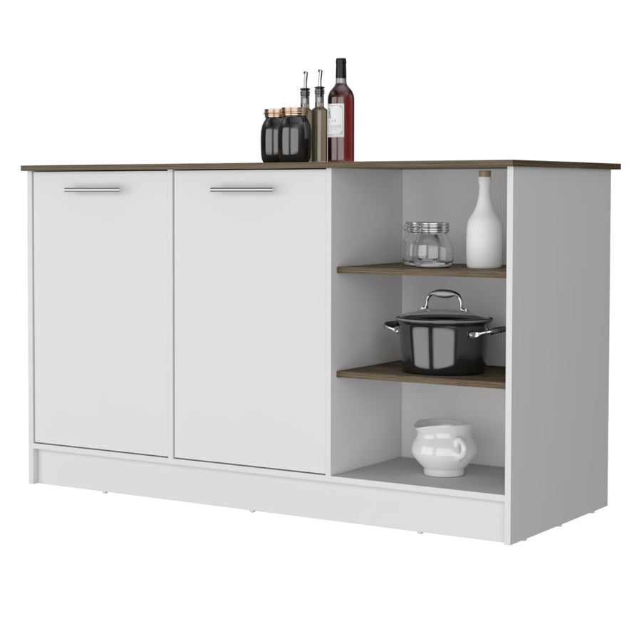 TUHOME CONCEPT Isla de cocina Ginger de 150 cm, blanco y roble oscuro