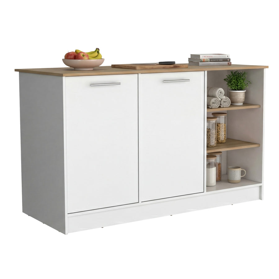 TUHOME CONCEPT Isla de cocina Ginger de 150 cm, blanco y fresno