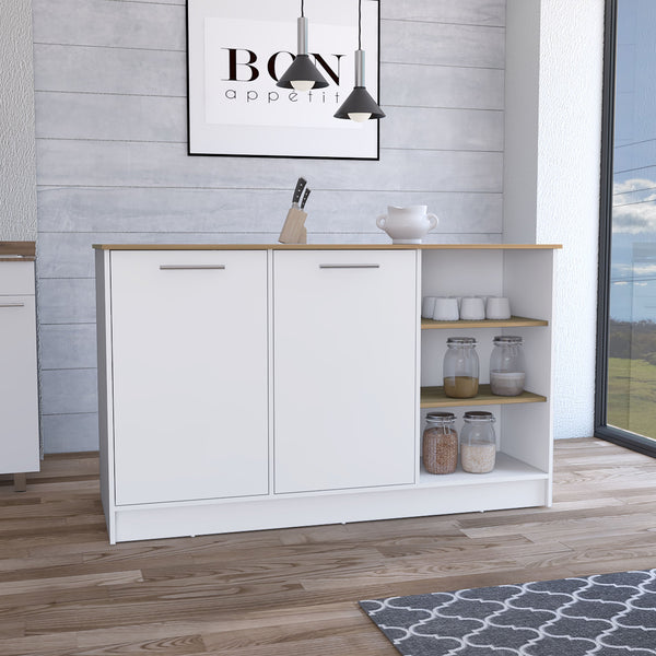 Isla de cocina Ginger en melamina con 7 estantes y 2 puertas , multicolor , 90.6 cm X 150 cm X 67 cm