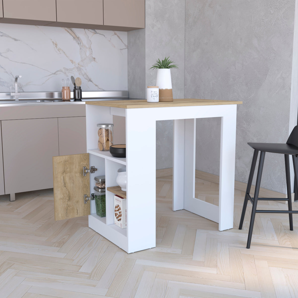 TUHOME CONCEPT Isla de cocina Stirling de 92 cm con 1 puerta, blanco y macadamia