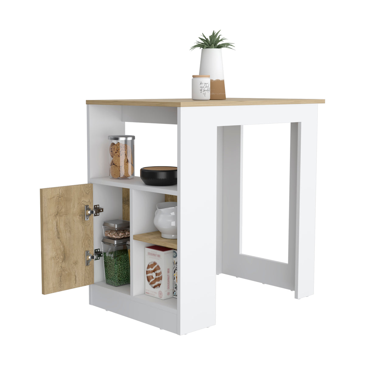 TUHOME CONCEPT Isla de cocina Stirling de 92 cm con 1 puerta, blanco y macadamia