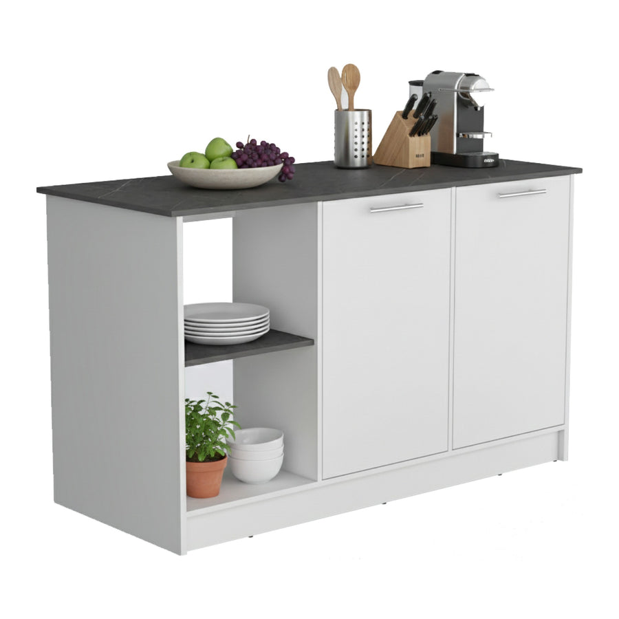 TUHOME CONCEPT Isla de cocina Juniper de 150 cm, blanco y negro ónix