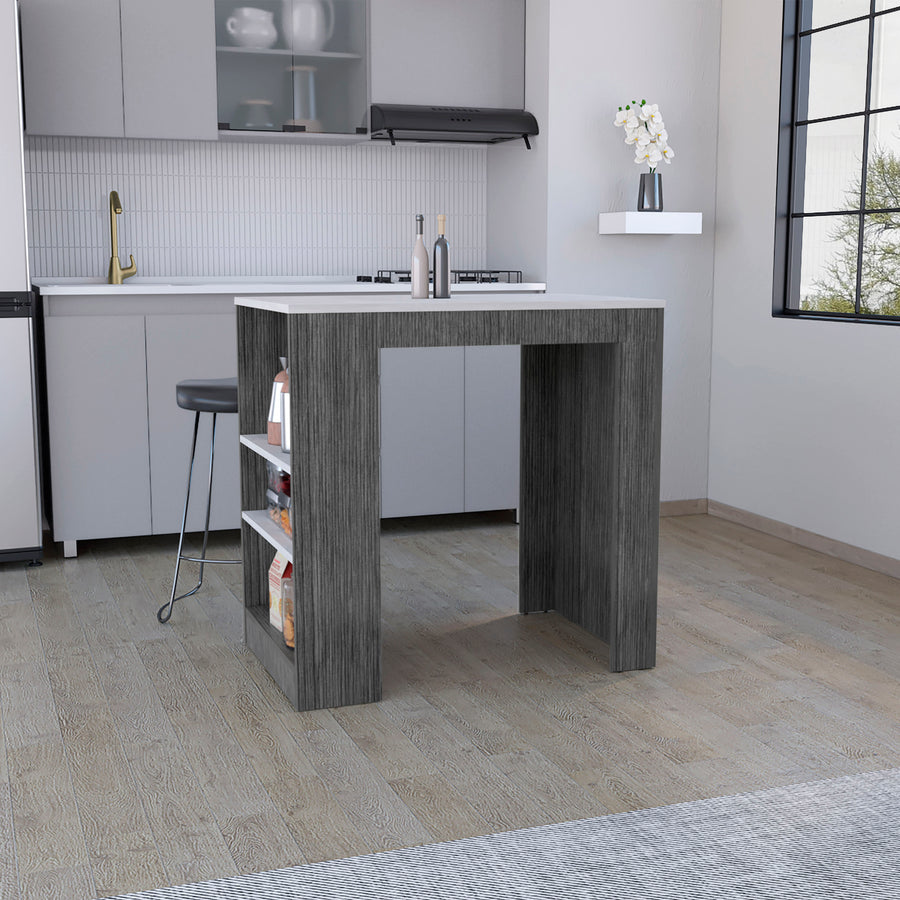 Isla de cocina Portree de 92 cm, roble gris y blanco Ibiza