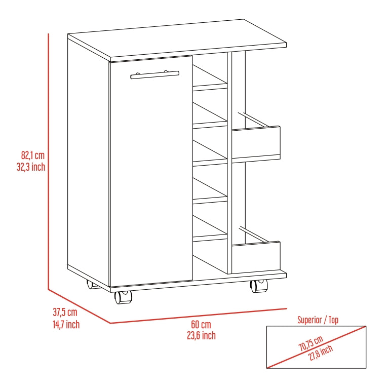 TUHOME CONCEPT Carrito de bar de 60 cm con botellero y ruedas