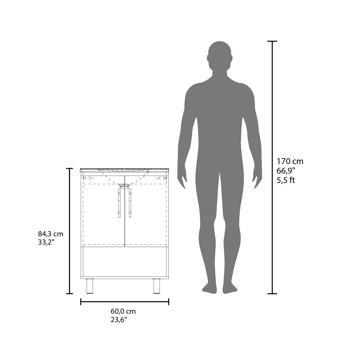 TUHOME CONCEPT Mueble de baño Conrad de 60 cm con lavabo, wengué