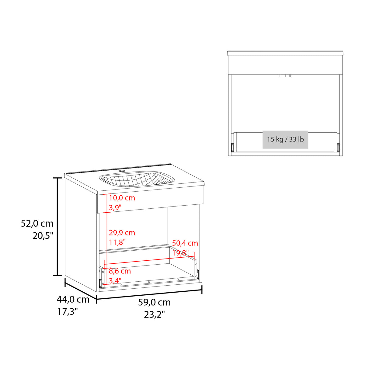 TUHOME CONCEPT Mueble de baño Hatta de 59 cm con lavabo, blanco