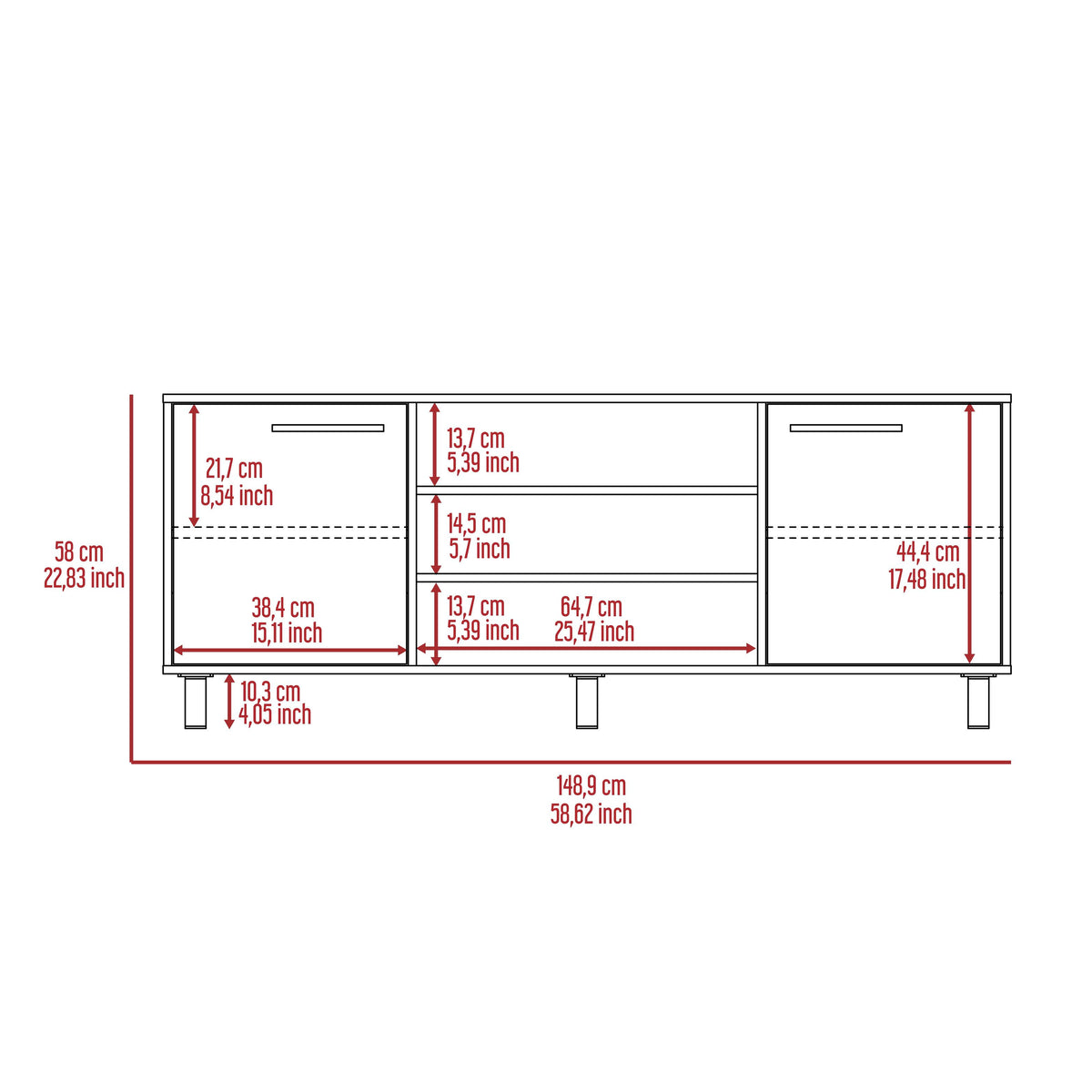 TUHOME CONCEPT Mueble de TV Kaia de 149 cm, wengué y roble miel