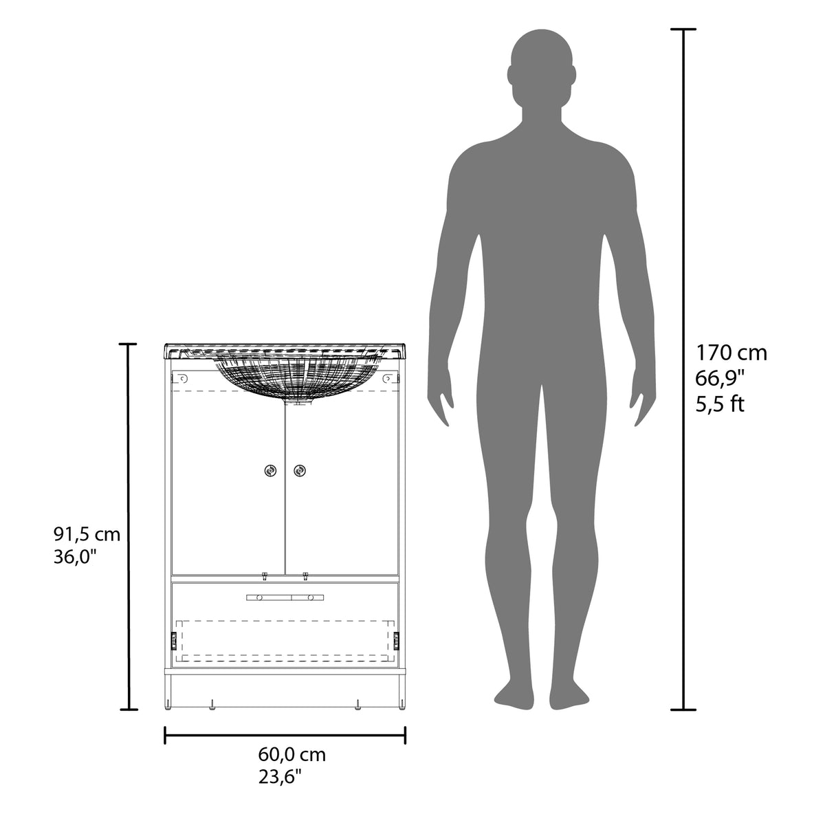 TUHOME CONCEPT Mueble de baño Madison de 60 cm con lavabo, blanco