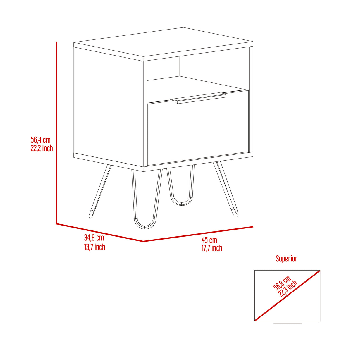 TUHOME CONCEPT Mesita de noche Augusta de 45 cm, wengué