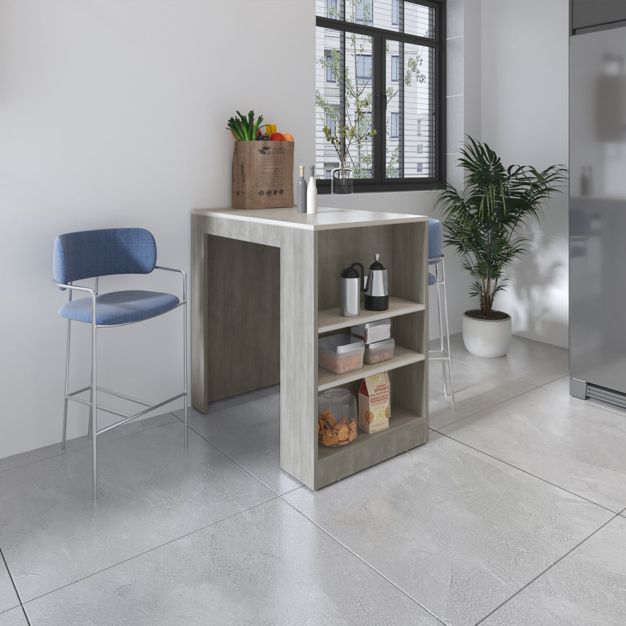 Isla de cocina Portree de 92 cm, gris cemento y blanco Ibiza