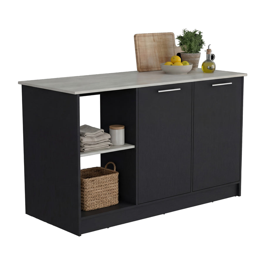 TUHOME CONCEPT Isla de cocina Juniper de 150 cm, blanco y negro ónix