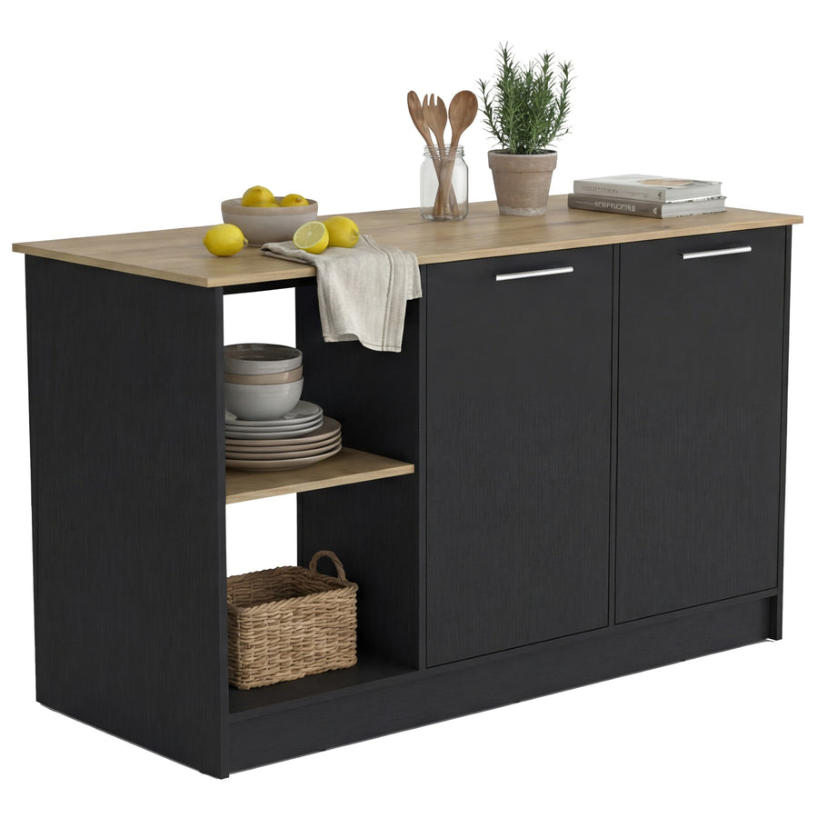 TUHOME CONCEPT Isla de cocina Juniper de 150 cm, wengué y macadamia