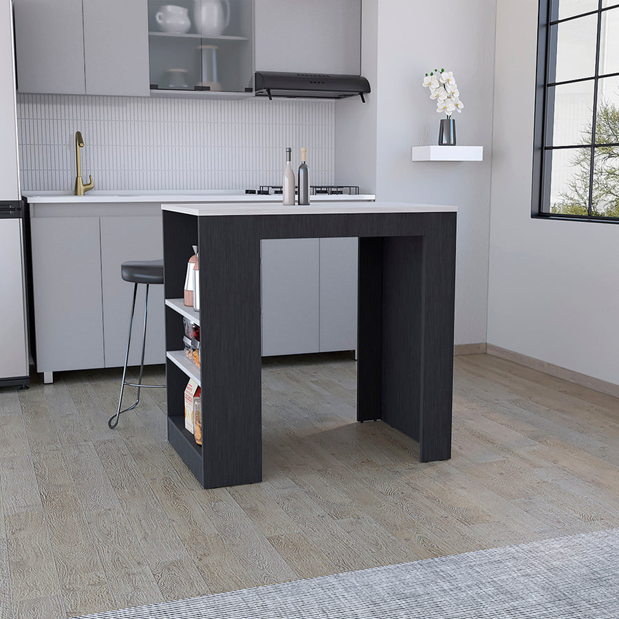 Isla de cocina Portree de 92 cm, wengué y blanco Ibiza