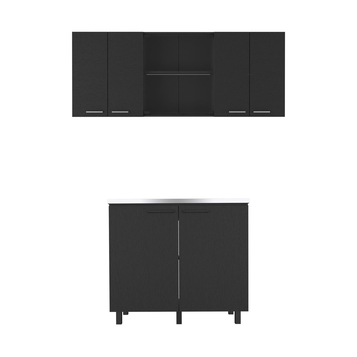 Conjunto de cocina: mueble de fregadero Napoles de 100 cm + mueble alto de 150 cm con puertas de vidrio, wengué