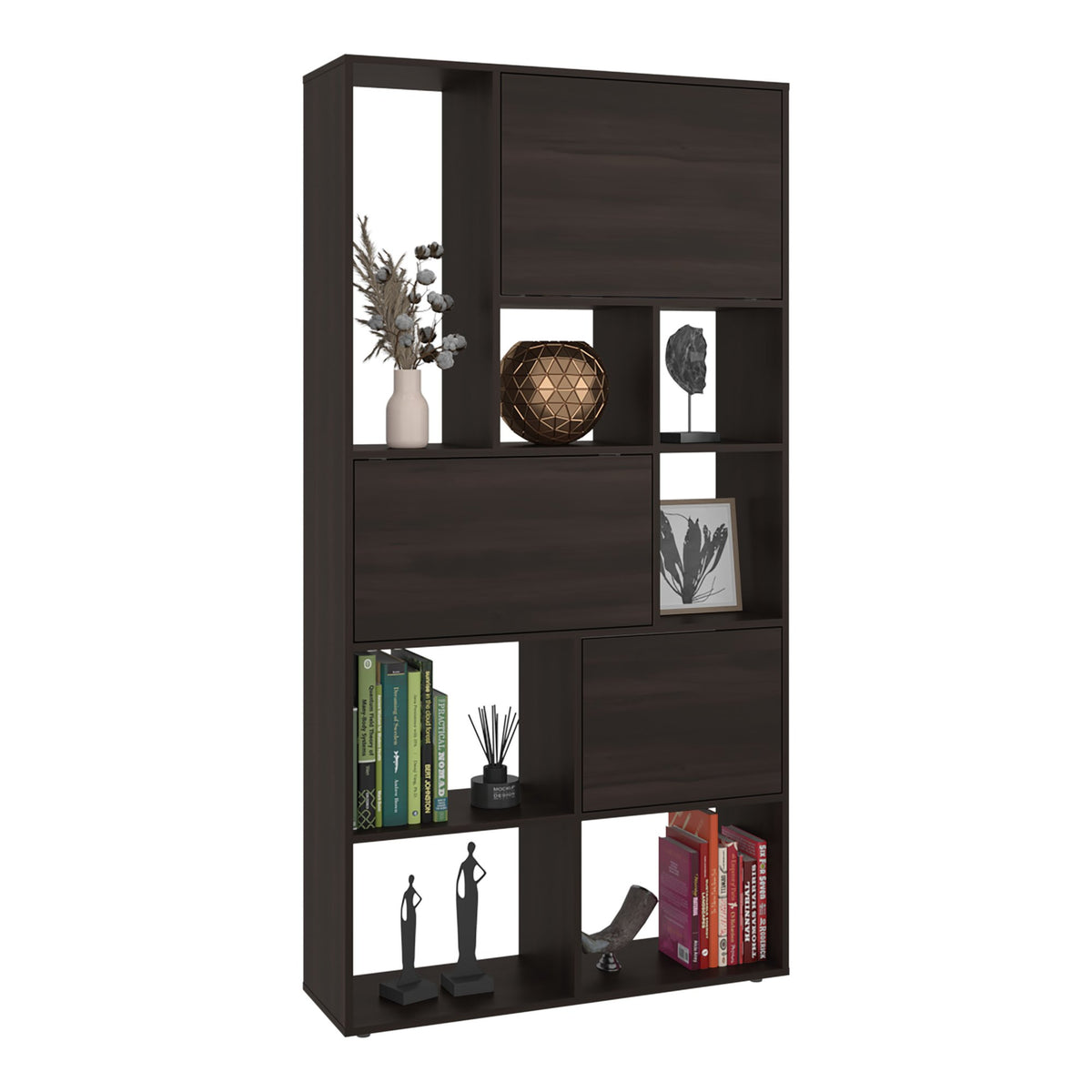 TUHOME CONCEPT Librería Anya de 181,6 cm con 3 puertas abatibles, nogal