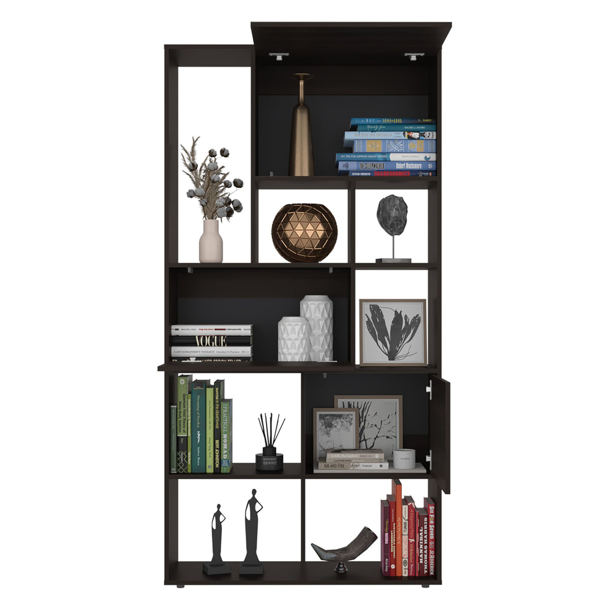 TUHOME CONCEPT Librería Anya de 181,6 cm con 3 puertas abatibles, nogal