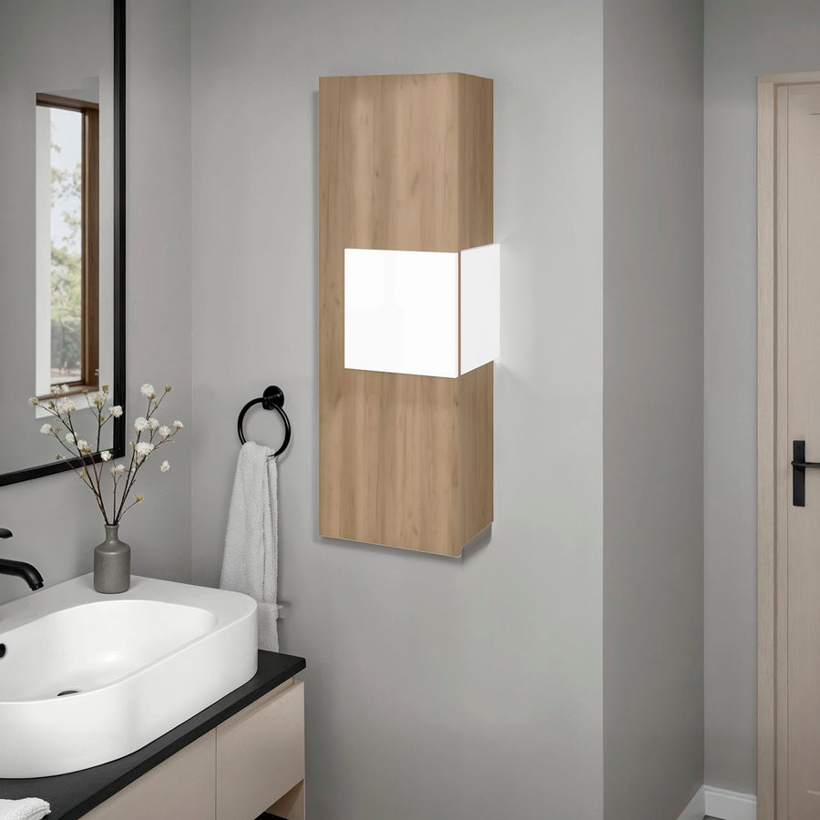 Armario de baño de pared Vanguard de 32 cm, roble arena y blanco