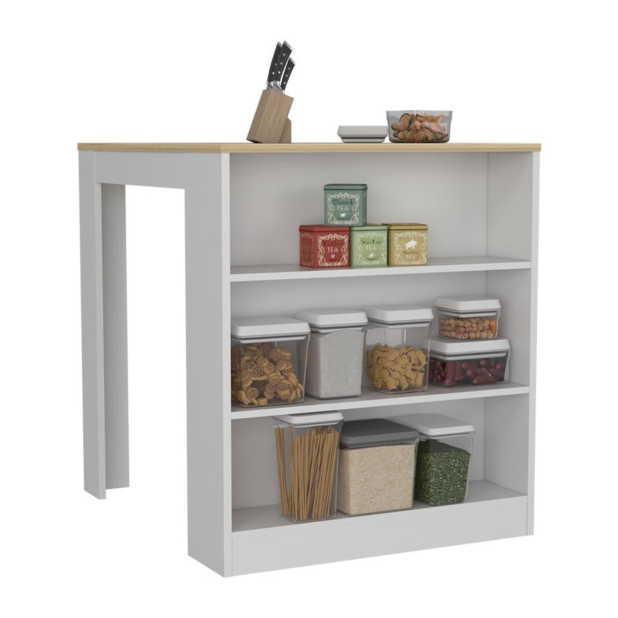 TUHOME CONCEPT Mesa alta de cocina Tanna de 79 cm, blanco y roble arena