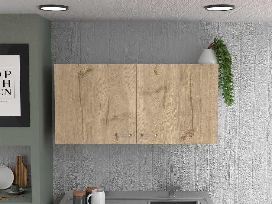 Mueble alto de cocina Napoles de 100 cm con 2 puertas, blanco y roble arena
