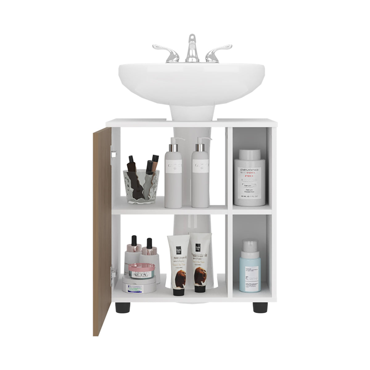 TUHOME CONCEPT Mueble bajo lavabo Pascuale de 55 cm con puerta y huecos laterales, blanco y roble