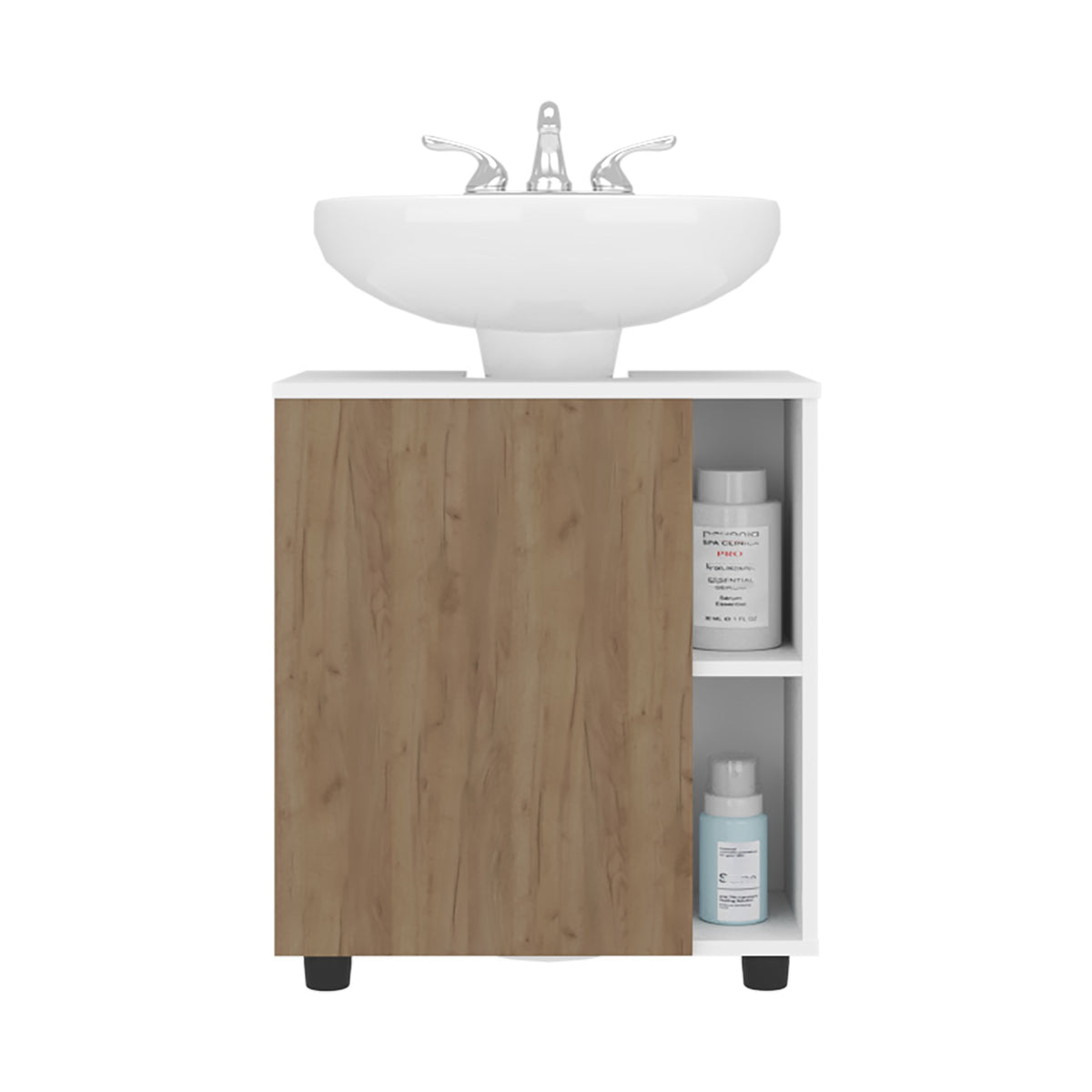 TUHOME CONCEPT Mueble bajo lavabo Pascuale de 55 cm con puerta y huecos laterales, blanco y roble