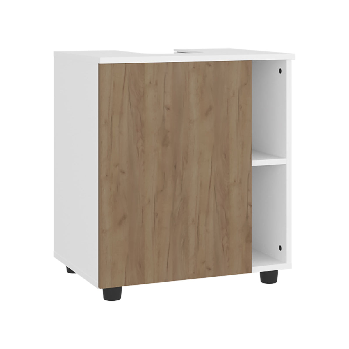 TUHOME CONCEPT Mueble bajo lavabo Pascuale de 55 cm con puerta y huecos laterales, blanco y roble