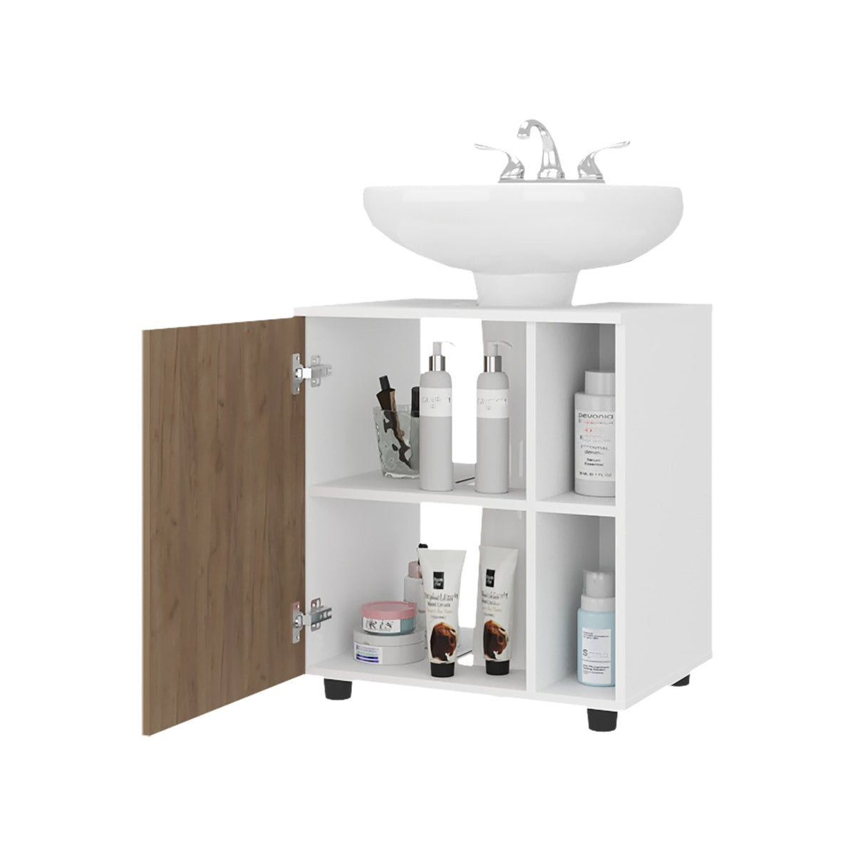 TUHOME CONCEPT Mueble bajo lavabo Pascuale de 55 cm con puerta y huecos laterales, blanco y roble